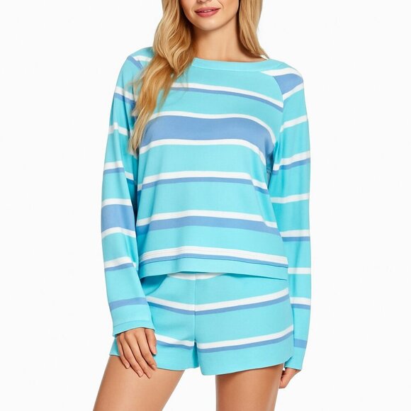 Wildfox Pants - WILDFOX Ladies Sweatshirt & Short Lounge Set Wear Blue Stripe Coord Set Small